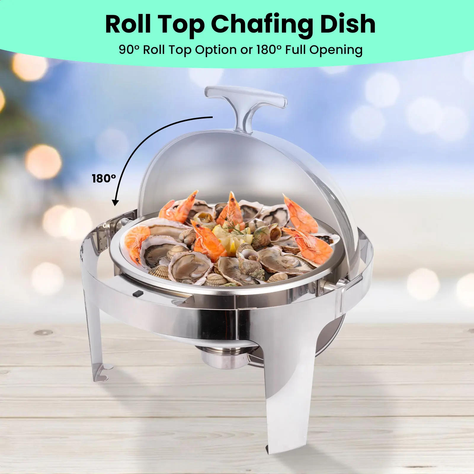 6QT round roll top cover stainless steel hotel buffet chafing dish (12)
