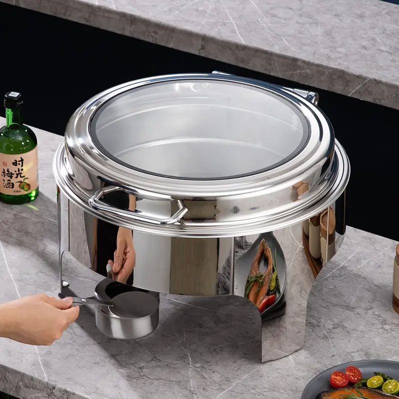 6QT stainless steel round visible self-closing lid chafing dish with window .jpg