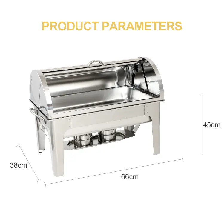 Stainless Steel Buffet Chafing Dish with a 9QT Rectangle Roll - Top Cover (3)