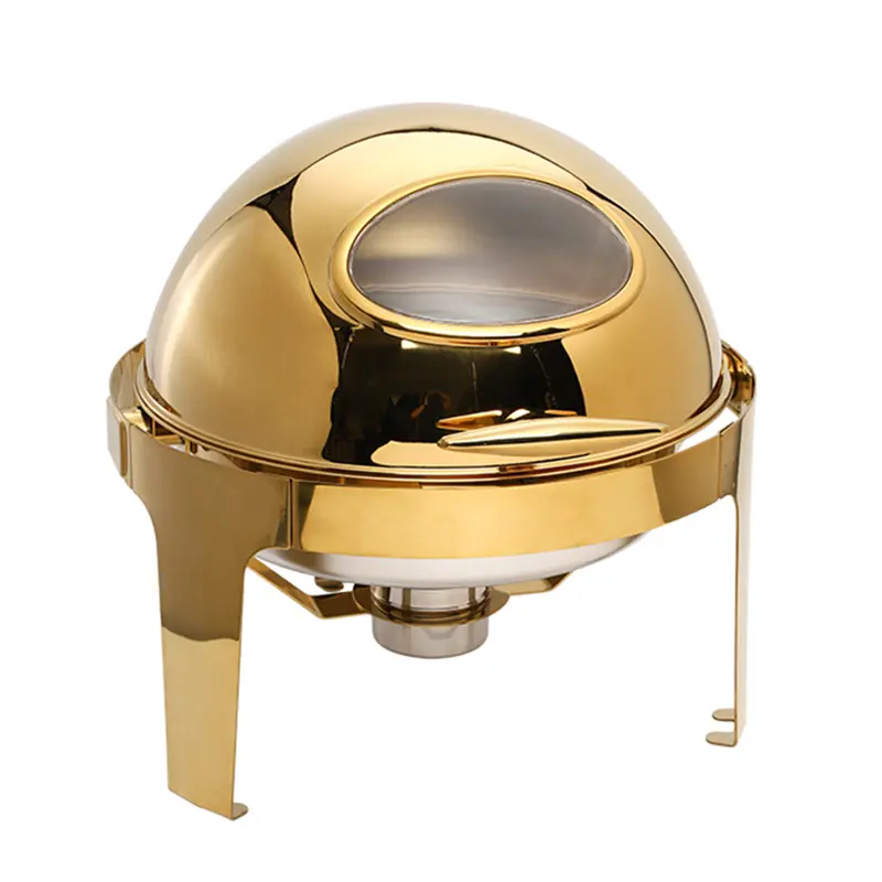 6QT gild gold plated round roll top visible cover stainless steel buffet chafing dish with window (1).jpg