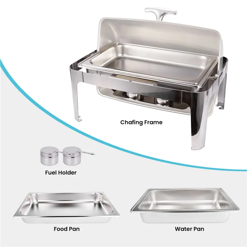 9QT rectangle roll top cover stainless steel buffet chafing dish (10)