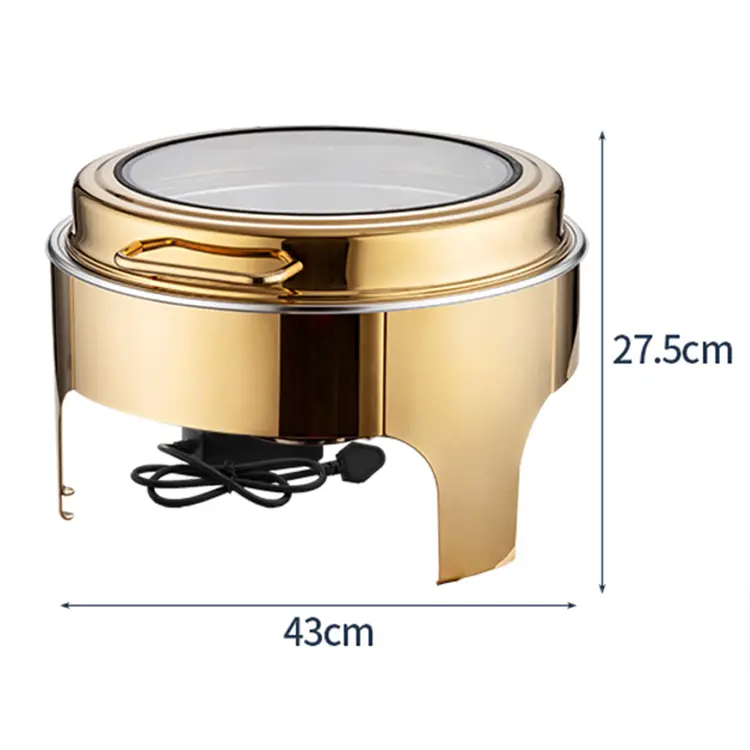 Golden 6QT round stainless steel round visible self-closing lid chafing dish with window (