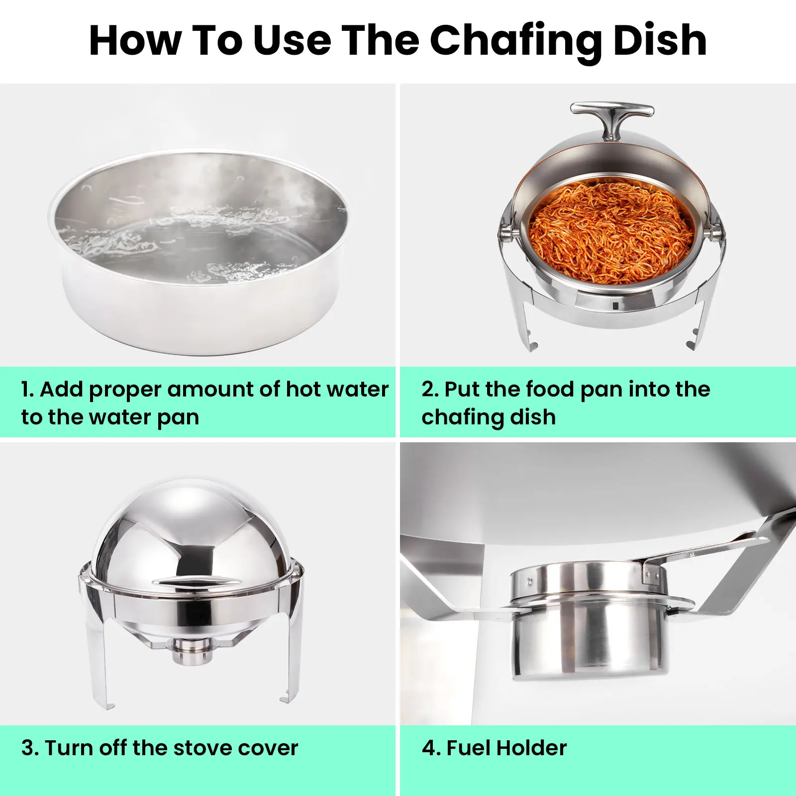 6QT round roll top cover stainless steel hotel buffet chafing dish (13)