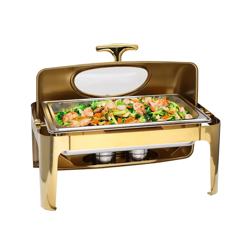 9QT rectangle roll top cover stainless steel hotel buffet chafing dish with window (1).jpg