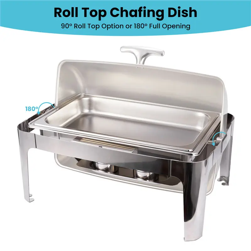9QT rectangle roll top cover stainless steel buffet chafing dish (2)