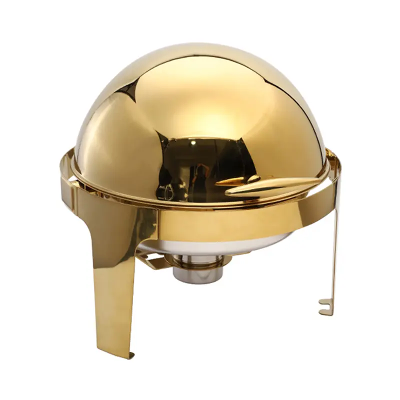 6QT golden round roll top cover stainless steel hotel buffet chafing dish (1)