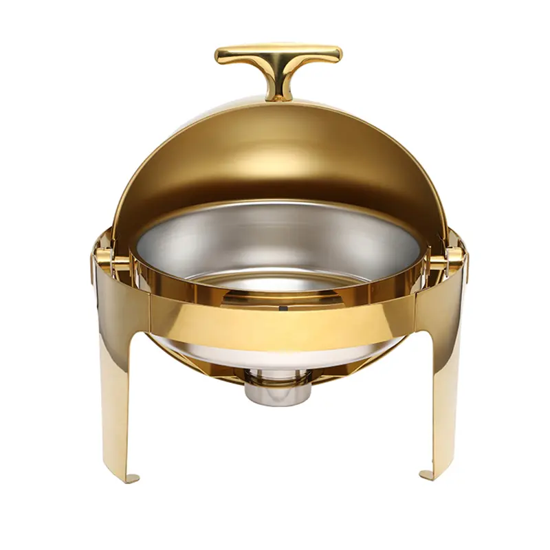 6QT golden round roll top cover stainless steel hotel buffet chafing dish (2)