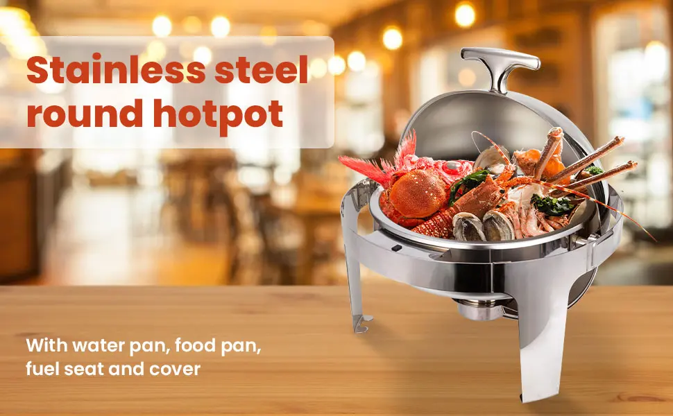6QT round roll top cover stainless steel hotel buffet chafing dish (7)