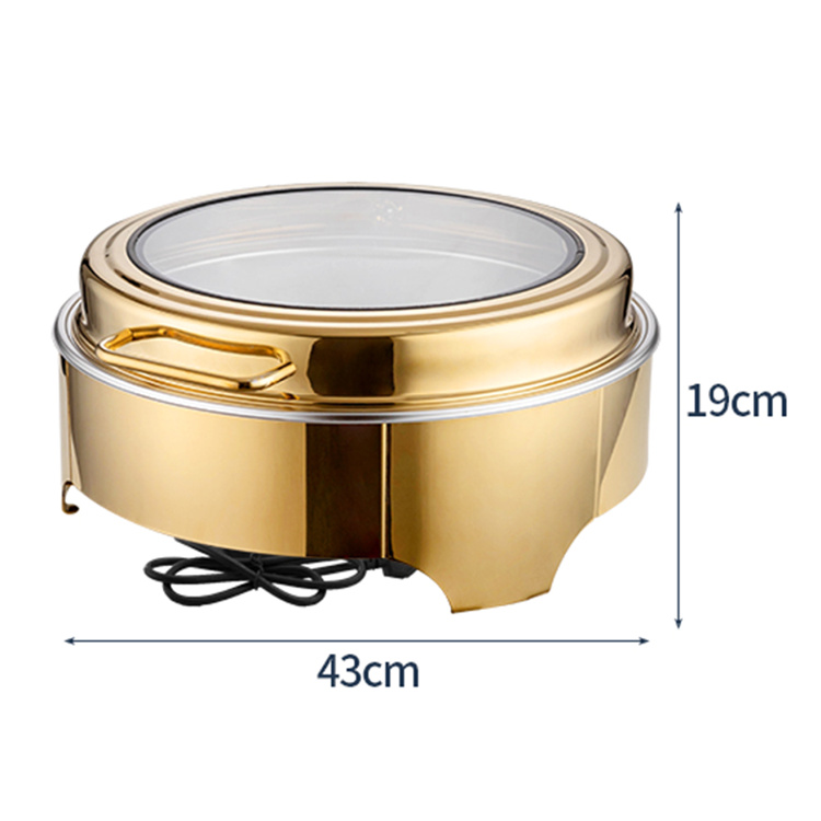 Golden 6QT round stainless steel round visible self-closing lid chafing dish with window ( (3)
